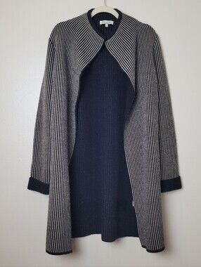 Cocogio Italy Black White Striped Sweater Coat Cardigan Wool Blend